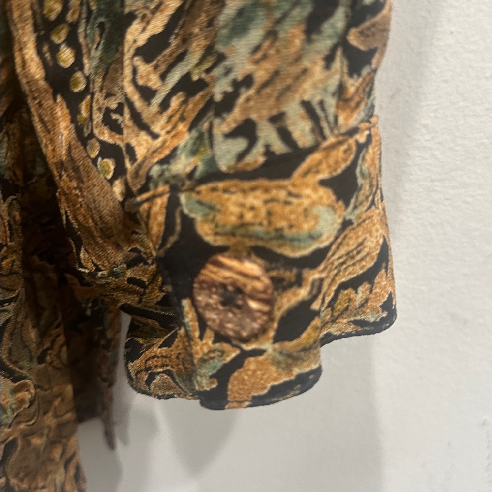 Carole Little vintage 90s long sleeve Top blouse floral brown green size 10 NWT - Picture 7 of 9